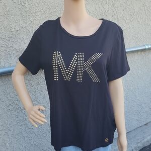 Michael Kors Black Tee with Gold Studded Logo